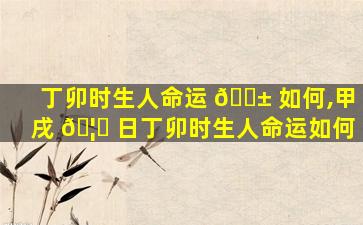 丁卯时生人命运 🐱 如何,甲戌 🦋 日丁卯时生人命运如何